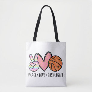 Peace Liebe Basketball Herz für Frauen Teens Tween Tasche