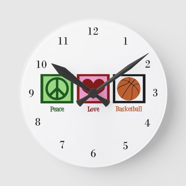 Peace Liebe Basketball Runde Wanduhr (Vorderseite)