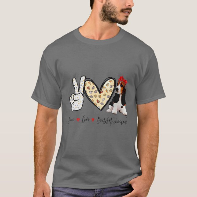 Peace Liebe Basset Hound Funny T T-Shirt (Vorderseite)