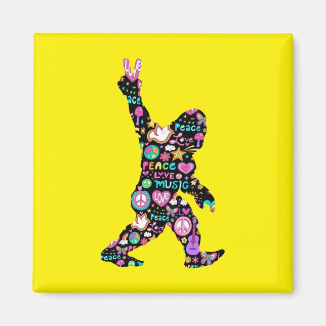 Peace Liebe Bigfoot Hippie Funny Bigfoot Lover Magnet (Vorne)