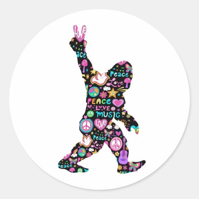 Peace Liebe Bigfoot Hippie Funny Bigfoot Lover Runder Aufkleber (Vorderseite)
