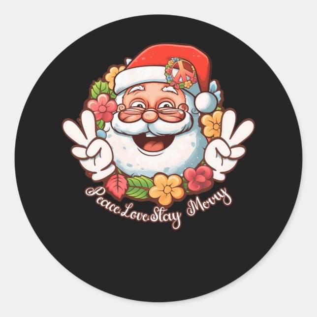 Peace Liebe Bleibe frohe Weihnachten Hippie Santa  Runder Aufkleber (Vorderseite)