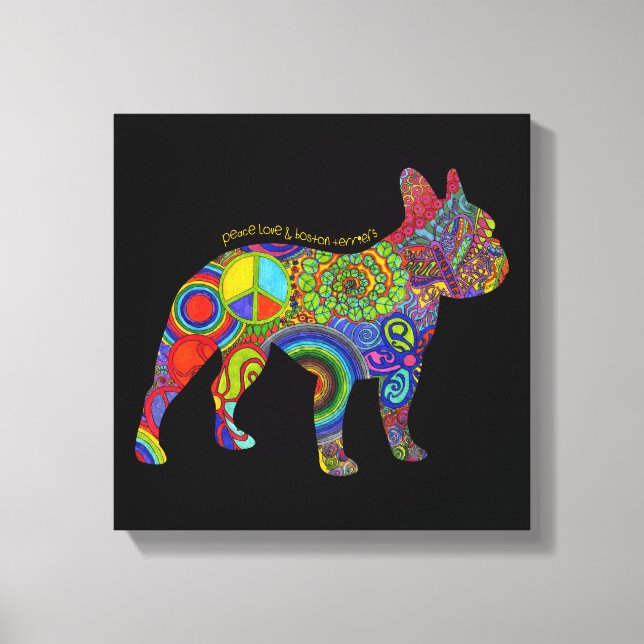 "Peace Liebe & Boston Terriers" Pop Art Leinwand (Vorderseite)