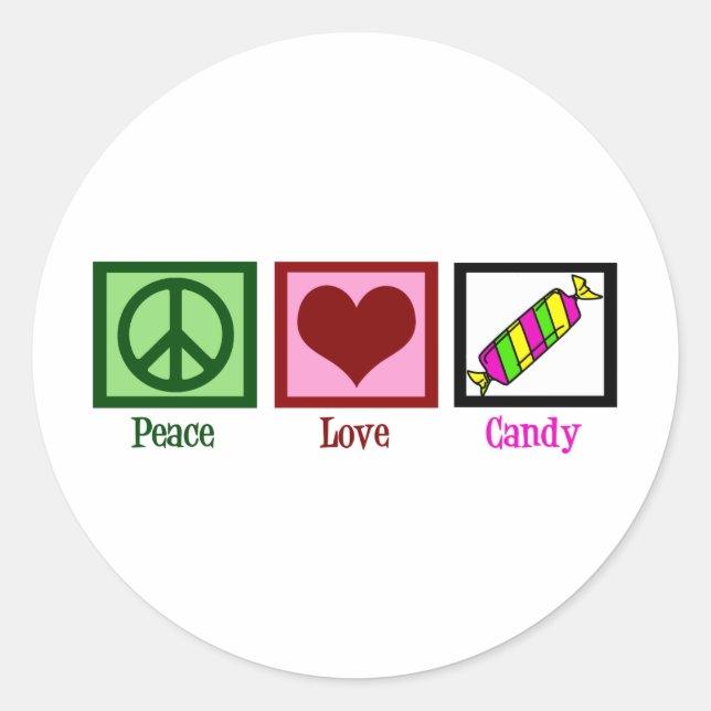 Peace Liebe Candy Runder Aufkleber (Vorderseite)