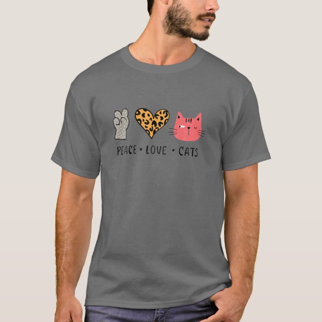 Peace Liebe Cats - Leopard Herzkatze Paw Funny Cat T-Shirt (Vorderseite)