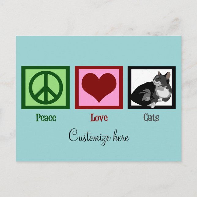 Peace Liebe Cats Niedliche Aquamarine Postkarte (Vorderseite)