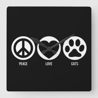Peace Liebe Cats Quadratische Wanduhr