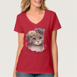 Peace Liebe Cats V-Nacken-T - Shirt für Frauen