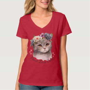 Peace Liebe Cats V-Nacken-T - Shirt für Frauen