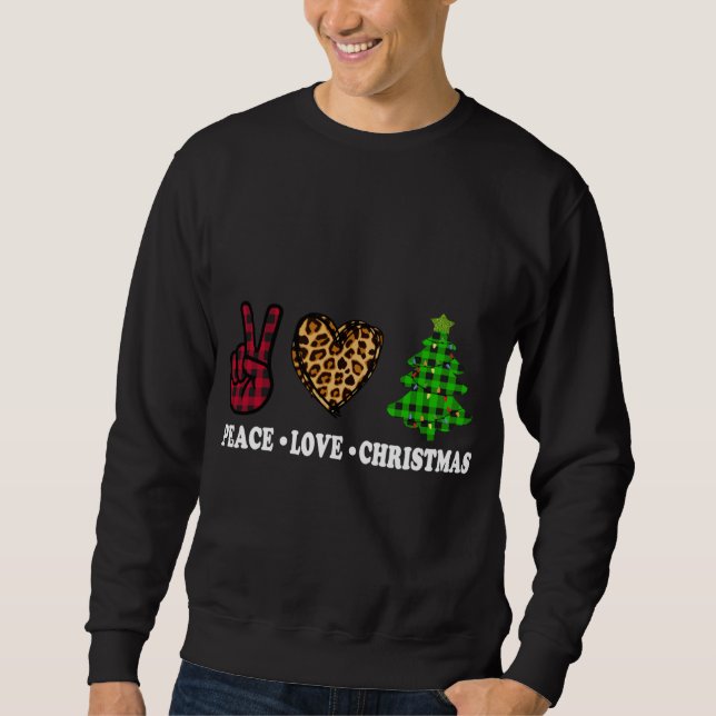 Peace Liebe Christmas Tree Buffalo Kariert Leopard Sweatshirt (Vorderseite)