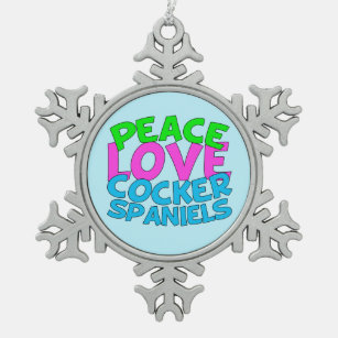 Peace Liebe Cocker Spaniels Schneeflocken Zinn-Ornament