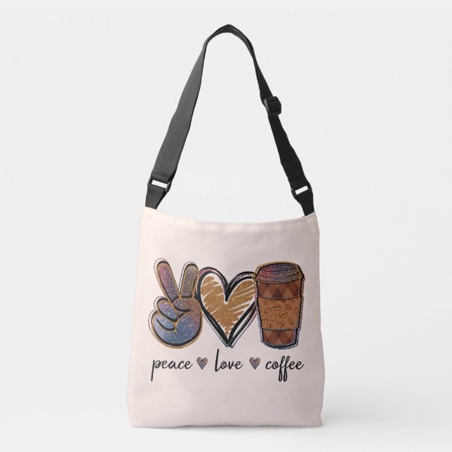 Peace Liebe Coffee Tragetaschen Mit Langen Trägern (Vorderseite)