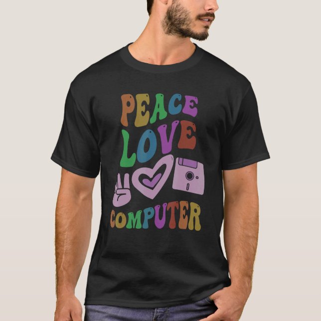 PEACE LIEBE COMPUTER Retro Technology Lehrerin Gro T-Shirt (Vorderseite)