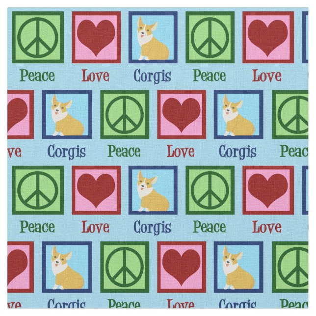 Peace Liebe Corgis Stoff (Nahaufnahme)