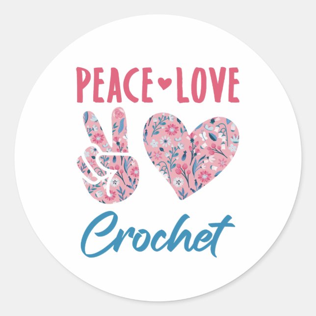 Peace Liebe Crochet Runder Aufkleber (Vorderseite)