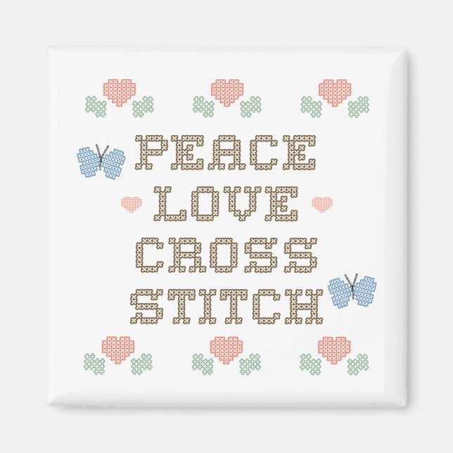 Peace Liebe Cross Stitch Magnet (Vorne)