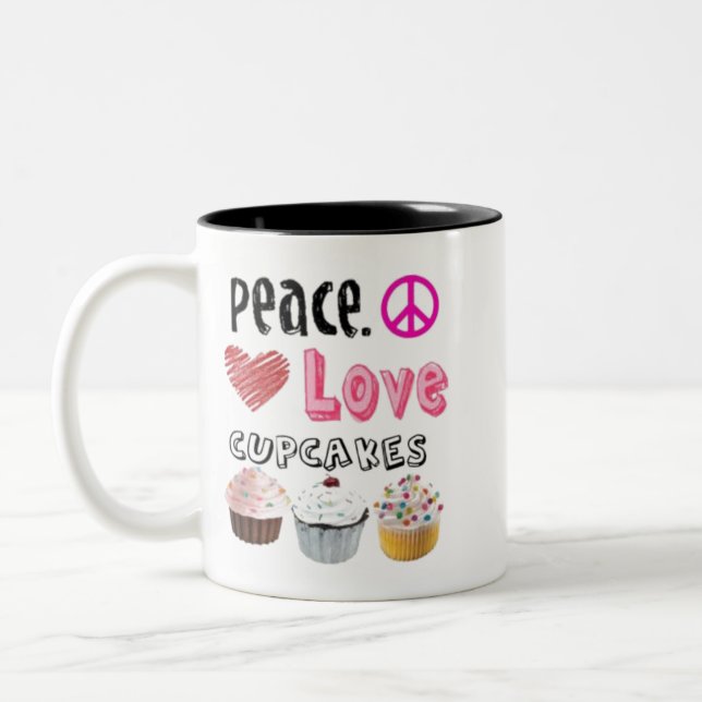 Peace Liebe Cupcakes cake design Zweifarbige Tasse (Links)