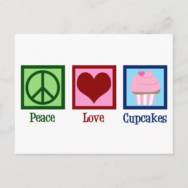 Peace Liebe Cupcakes Niedlich Cupcake Postkarte (Vorderseite)