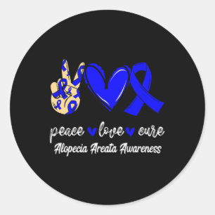 Peace Liebe Cure Alopecia Areata Blue Ribbon Aware Runder Aufkleber