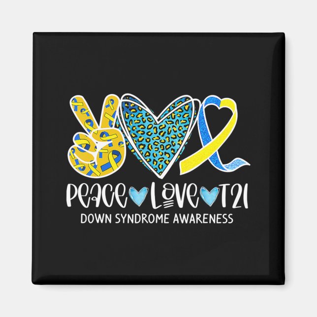 Peace Liebe Cure Blue & Yellow Ribbon Down Syndrom Magnet (Vorne)