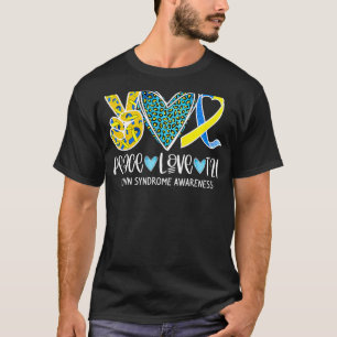 Peace Liebe Cure Blue & Yellow Ribbon Down Syndrom T-Shirt