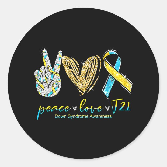 Peace Liebe Cure Down Syndrome Awareness Runder Aufkleber (Vorderseite)