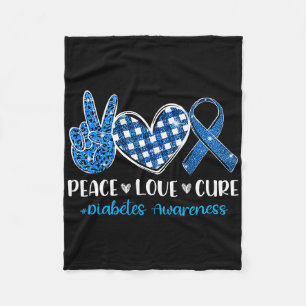 Peace Liebe Cure Grey Blue Ribbon Diabetes Awarene Fleecedecke