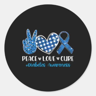 Peace Liebe Cure Grey Blue Ribbon Diabetes Awarene Runder Aufkleber