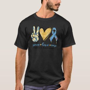 Peace Liebe Cure Grey Blue Ribbon Diabetes Awarene T-Shirt