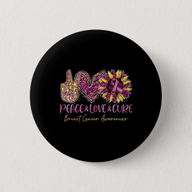 Peace Liebe Cure Pink Leopard Sonnenblumen Brust C Button (Vorderseite)