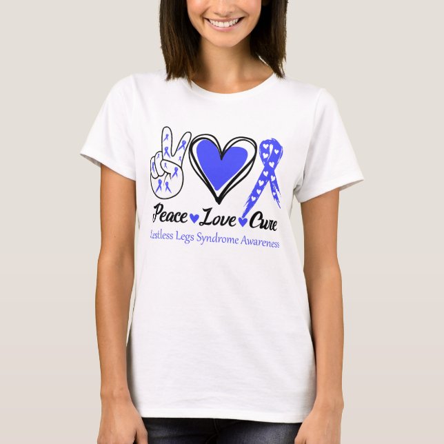 Peace Liebe Cure Restless Legs Syndrome Awareness T-Shirt (Vorderseite)