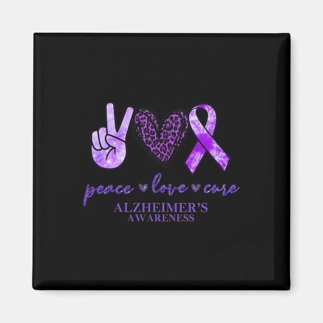 Peace Liebe Cure Ribbon Leopard Alzheimer Brain Aw Magnet (Vorne)