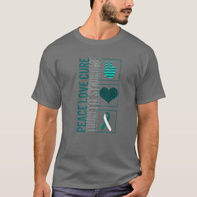 Peace Liebe Cure Tourette Syndrome Awareness Ribbo T-Shirt (Vorderseite)