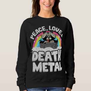 Peace Liebe & Death Metal Raccoon Kids Band Metal  Sweatshirt