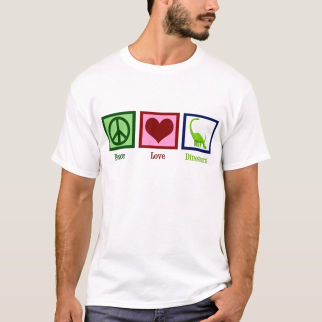 Peace Liebe Dinosaurier T-Shirt (Vorderseite)