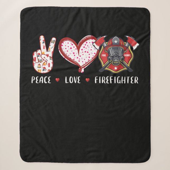 Peace Liebe Feuerwehrliebhaber | Brandgeschenke Sherpadecke (Vorderseite)