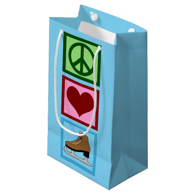 Peace Liebe Figure Skaten Ice Skate Kleine Geschenktüte (Vorderseite Schrägansicht)