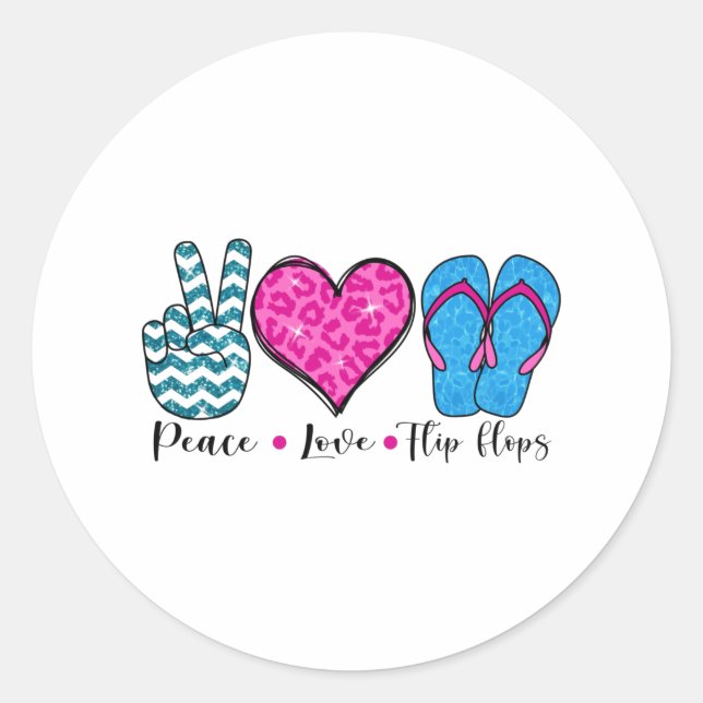Peace Liebe Flip Flops Cool T Shirt Runder Aufkleber (Vorderseite)