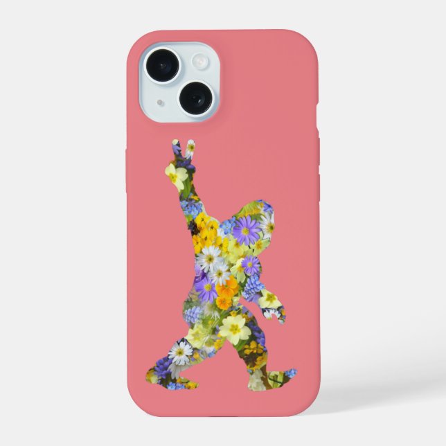 Peace Liebe Floral Bigfoot iPhone 15 Hülle (Rückseite)