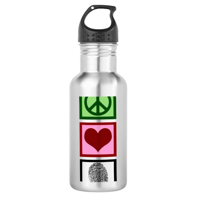 Peace Liebe Forensik Edelstahlflasche (Vorderseite)
