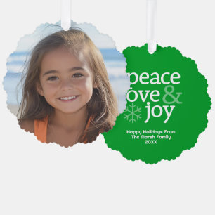 Peace Liebe Freude Grün - Weihnachtsfoto Ornament Karte