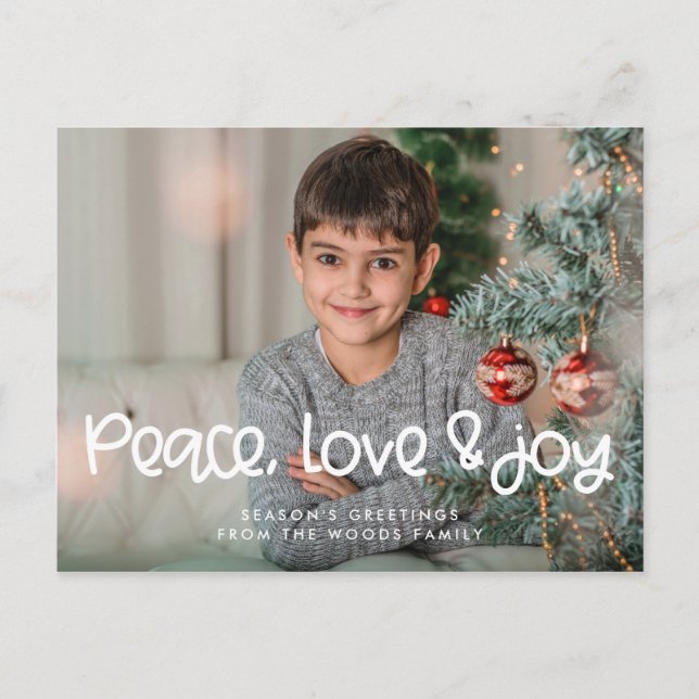 Peace Liebe Freude Moderne Niedliche Drehbuch Weih Postkarte (Vorderseite)