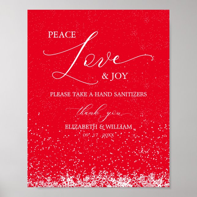 Peace Liebe & Freude Weihnachten Schneeflocken Zei Poster (Vorne)