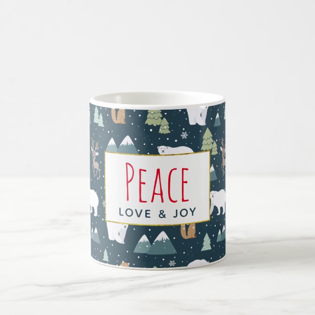 Peace Liebe & Freude Weihnachten Tiere Muster Kaffeetasse (Mittel)