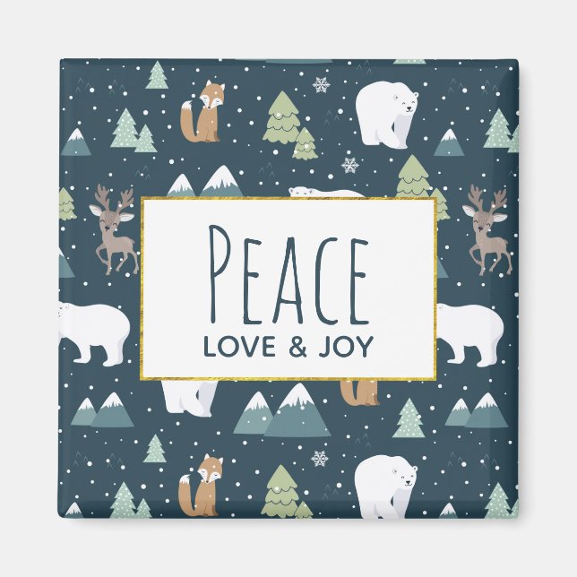 Peace Liebe & Freude Weihnachten Tiere Muster Magnet (Vorne)