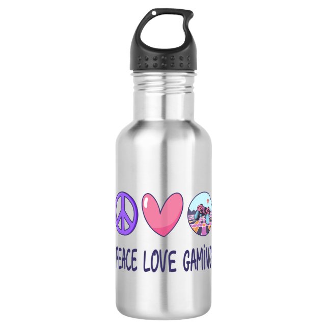 Peace Liebe Gaming Edelstahlflasche (Vorderseite)