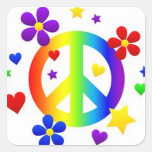 PEACE LIEBE GEFÄRBTE KRAWATTE HIPPIE SYMBOL QUADRATISCHER AUFKLEBER