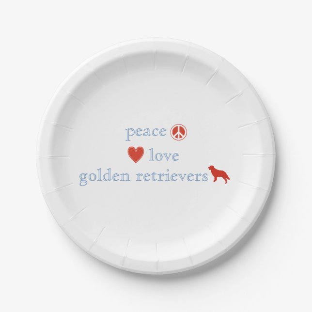 Peace Liebe Golden Retrieverver Paper Party Teller (Vorderseite)
