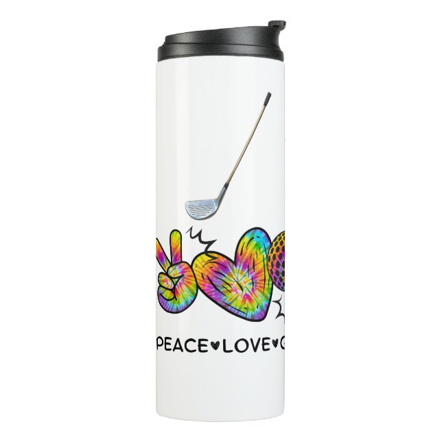 Peace Liebe Golf Krawatte Dye Thermosbecher (Nach links gedreht)