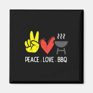 Peace Liebe Grillen Retro Byrbecue Meat Grilling M Magnet